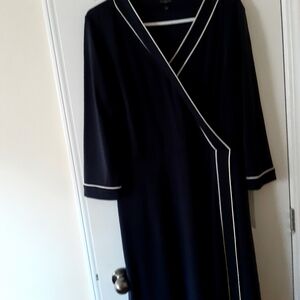 Talbots Navy Blue Wrap Dress with White Trim